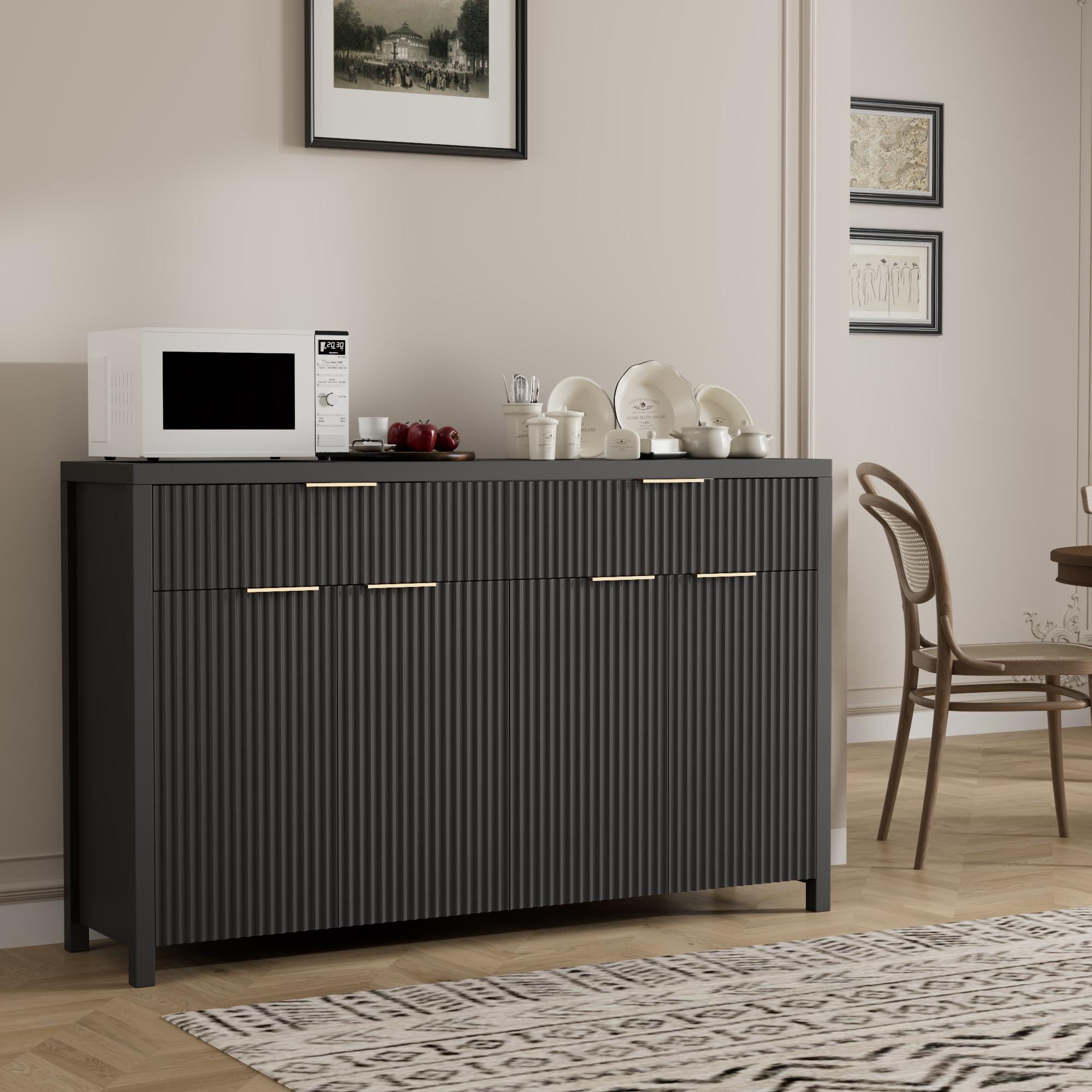 Aowos Modern Fluted Sideboard, Sideboard Cabinet, Wooden Dresser for Bedroom with 2 Wide Drawers, Entryway Table, 55" Buffet Cabinet with 2 Adjustable Shelves, Storage Cabinet for Dining Room, Entryway, Kitchen Aowos Modern Fluted Sideboard, Sideboard Cabinet, Wooden Dresser for Bedroom with 2 Wide Drawers, Entryway Table, 55" Buffet Cabinet with 2 Adjustable Shelves, Storage Cabinet for Dining Room, Entryway, Kitchen