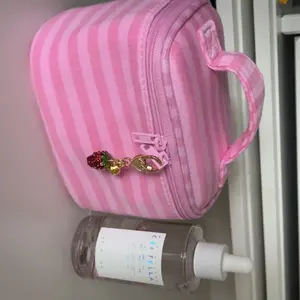 John Galt Women's Pink Striped Makeup Bag