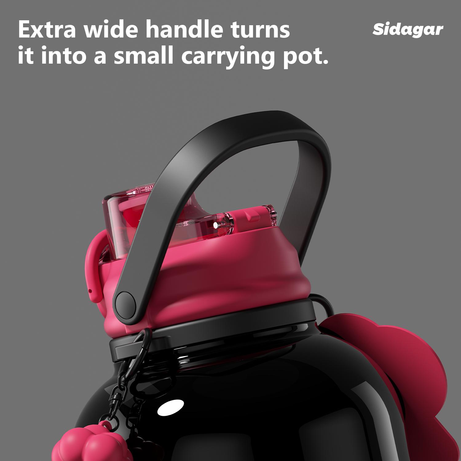 Sidagar 60oz Big Water Bottle for Women, S316L Stainless Steel Insulated Tumbler Cup with Straw & Carry Handle, Leak Proof 2-in-1 Water Bottle with Straw & Sip Lid, Large Capacity Cup