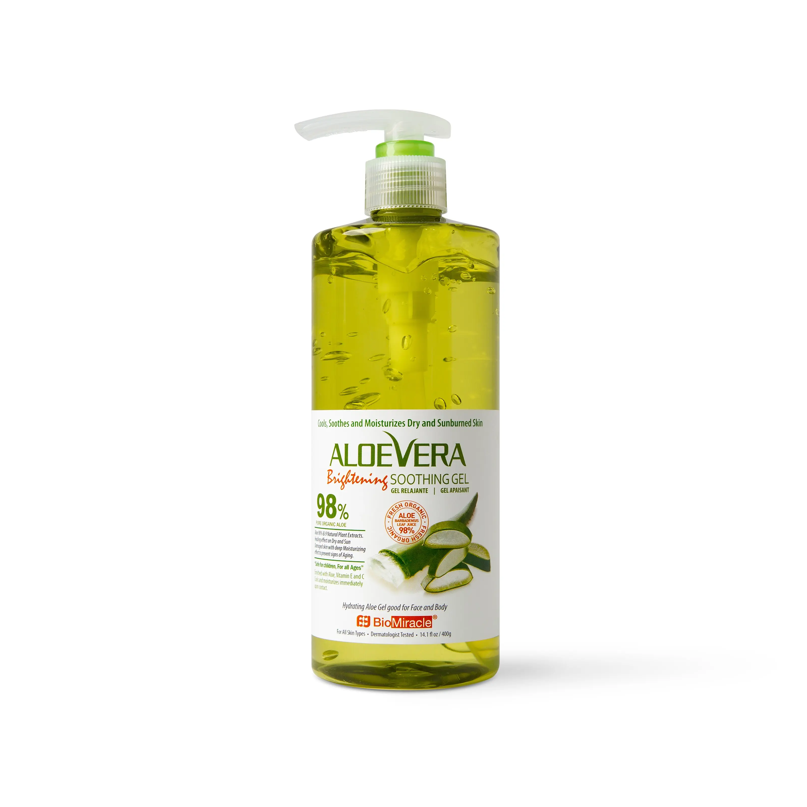 BioMiracle Aloe Vera Soothing Gel 1 Pump Bottle with 9 Natural Plant Extracts for Deep Hydration & Skin Repair