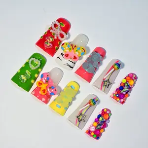 Kawaii Candy Press on Nails Long Square - Handmade Acrylic 3D Gummy Bear & Lollipop - Reusable Salon Quality Decora Kidcore 10Pcs easter summer