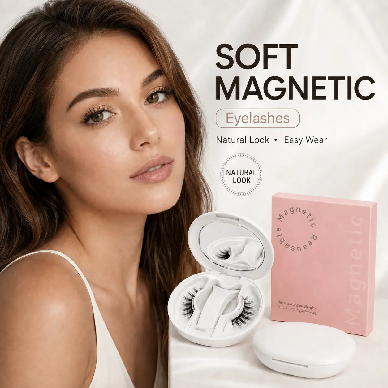 Keren Soft Magnetic False Eyelashes All-in-1 Box - Reusable, Glue-Free, Waterproof, Lightweight, Natural Makeup Look, Long-Lasting D Curl Lash Extensions for Beginner Girls #SummerVibes