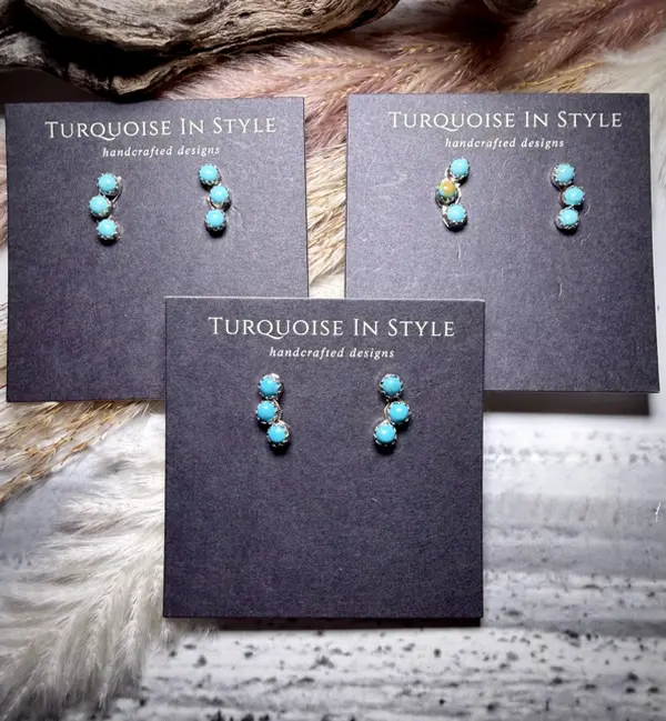 Small Three Stone Turquoise Earrings by Sylvia Chee
