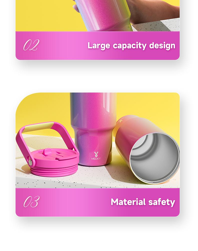 【Live Exclusive Deal】MEOKY 32/40/50oz 100%Leak-proof Stainless Steel Handle Thermos Cup, Suitable for Carrying out,  two Handles, Drop-resistant,Valentine's Day gift