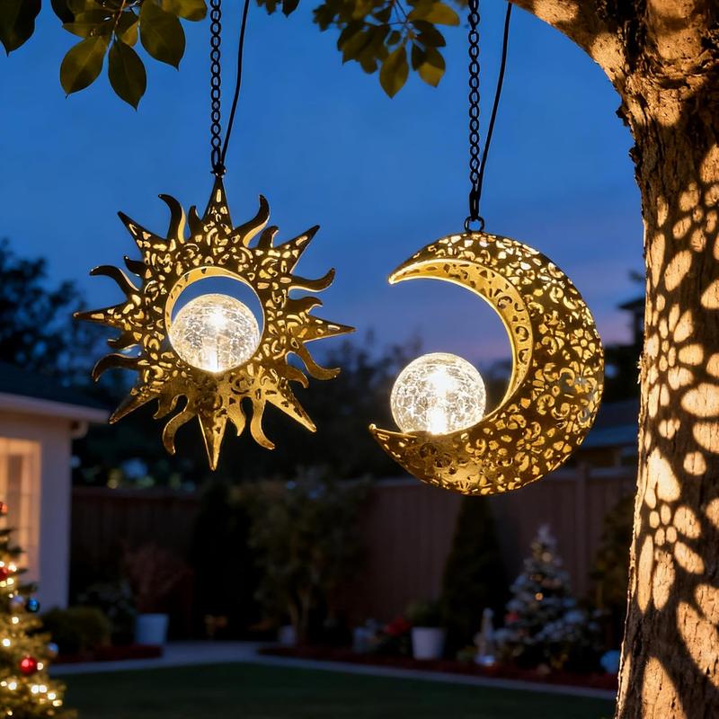 BougeRV Solar Hanging Sun & Moon Lights Set for Outside, Metal Lanterns Pierced Carving Soothing Lamp, Large Decorations for Yard Garden Patio Proch Tree Wall, Christmas Gifts for Women Mom BougeRV Solar Hanging Sun & Moon Lights Set for Outside, Metal Lanterns Pierced Carving Soothing Lamp, Large Decorations for Yard Garden Patio Proch Tree Wall, Christmas Gifts for Women Mom