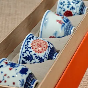 Handcrafted Blue-and-White Twining Lotus Tea Set