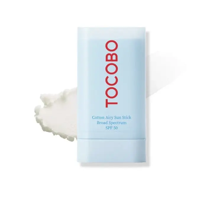TOCOBO Cotton Sun Stick SPF50+ PA++++ - Gentle, Non-Toxic, Cruelty-Free Korean Skin Facial Sunscreen & Sun Care, Lightweight Matte Finish for Oily Skin, 19g Travel Size Toiletries, Herbal Everyday Use Stick