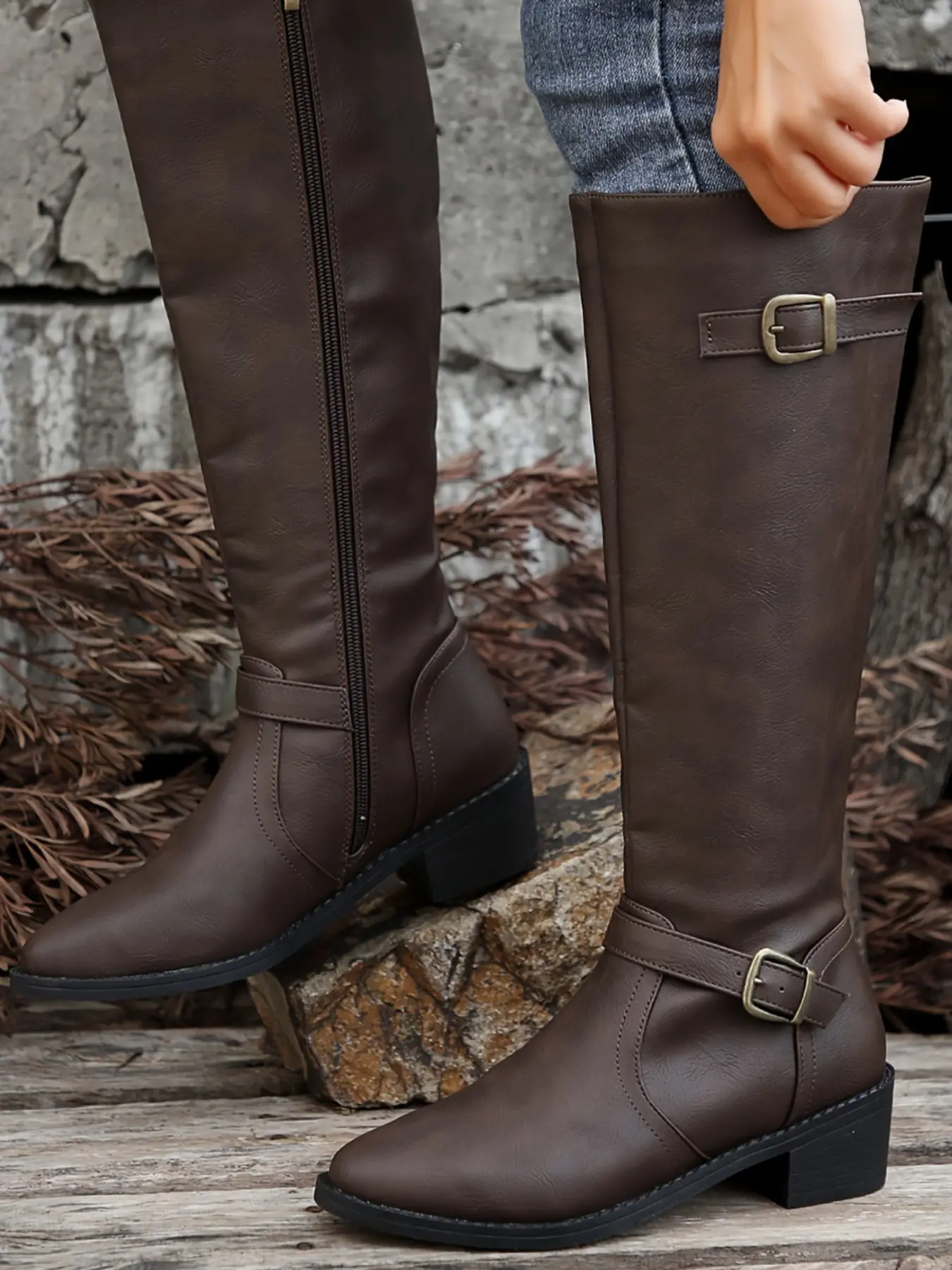 Women's Fashionable Solid Color Side Zipper Boots, Retro Fashionable Knee High Boots for Daily Wear, Comfortable and Stylish Pointed Toe Boots for Women, Pointy Toe Boot, Pointed Boot Shoe