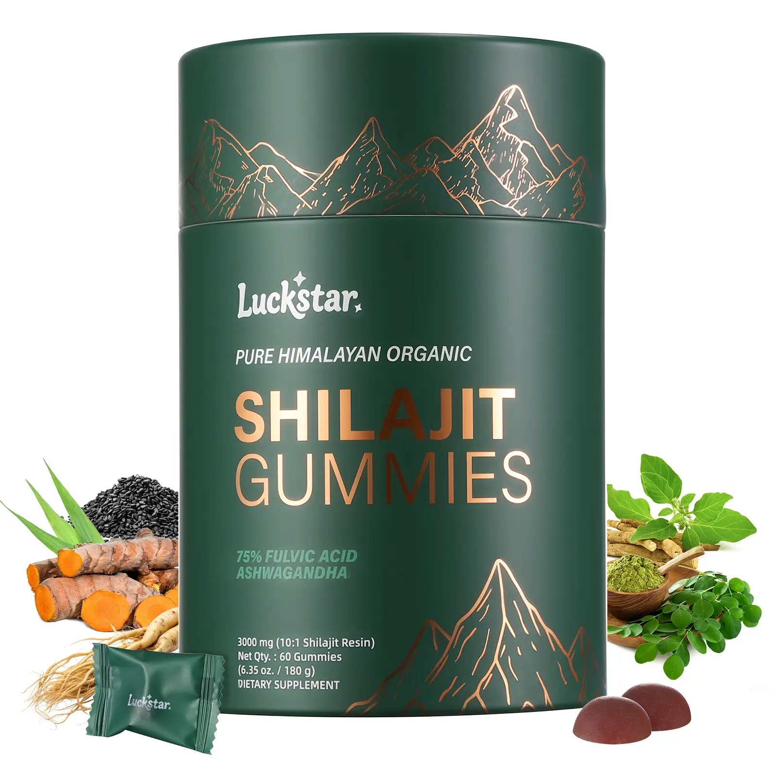 Shilajit Gummies with Ashwagandha – Natural Energy & Vitality Booster, Himalayan Organic Fulvic Acid Supplement -Green