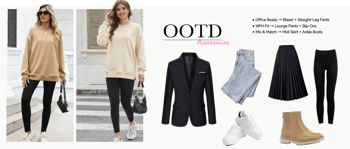 WIHOLL Women's Crewneck Thumbhole Sweatshirt with Dual Pockets - Flattering Oversized Fit for Effortless Fall Style