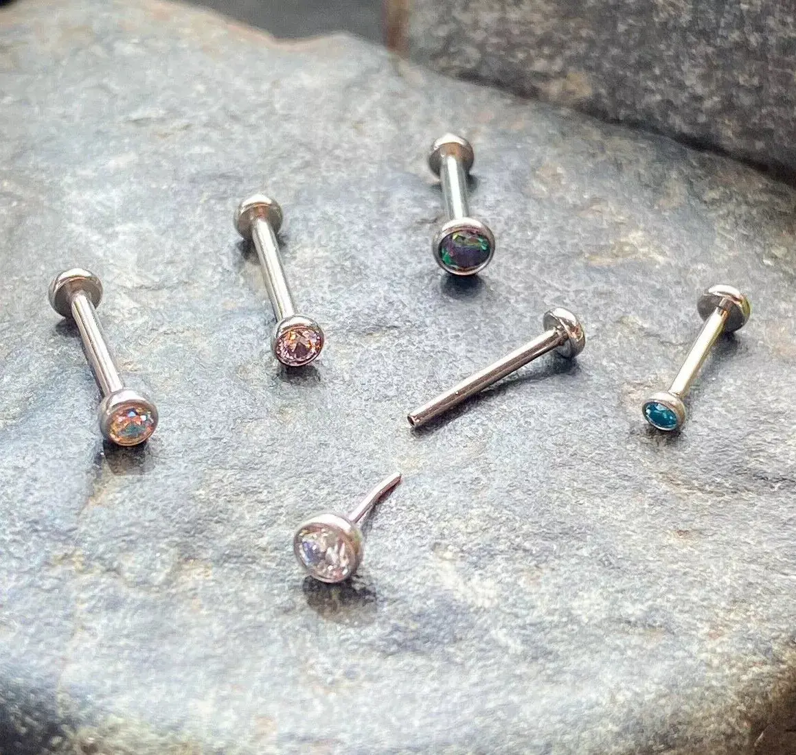 1pc Titanium Push In Bezel Gem Labret Threadless Stud Lip Ring Helix ...