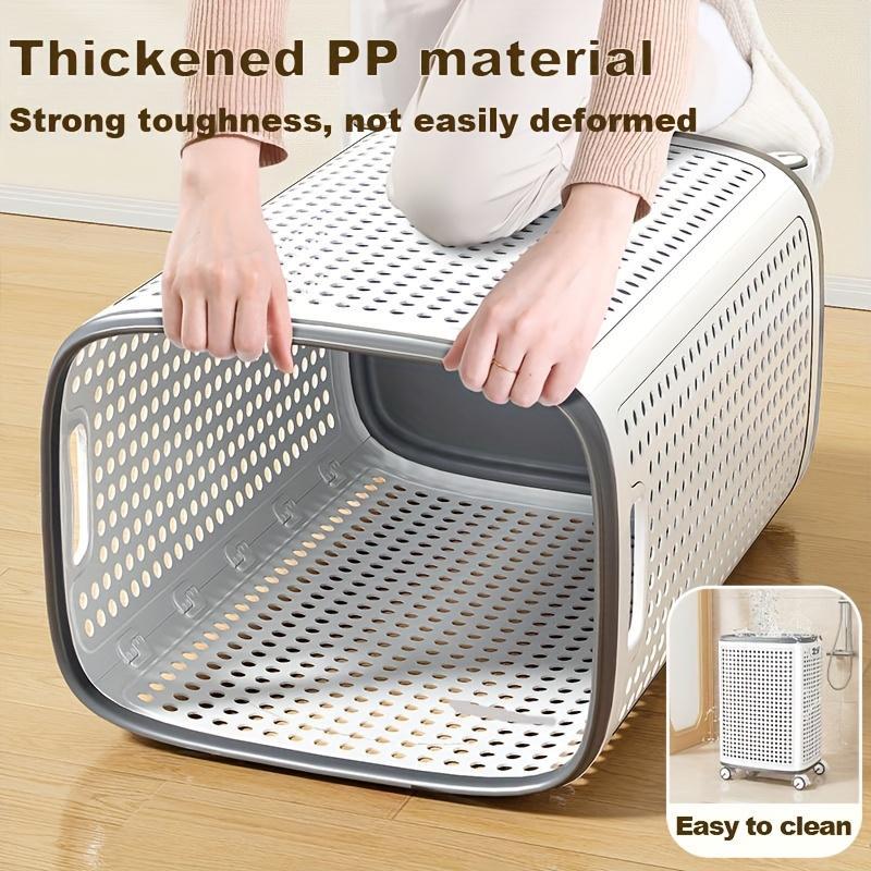 UFORU Rolling Laundry Hamper with Lid, 22.5/18.7 Gallon,85/71L Perforated Plastic Basket with Wheels, Storage Bin with Handle,Outdoor, suitable for kitchen, laundry and storage purposes, easy to move around