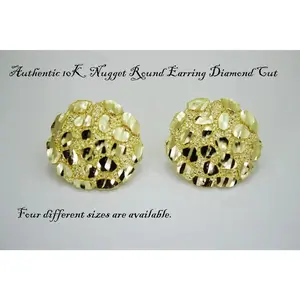10K Soild Yellow Gold Nugget Round Diamond Cut Stud Earrings for Men Women