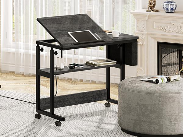 YITAHOME Height Adjustable Table with Charging Station, Portable Desk with Wheels, Small Standing Rolling Computer Desk with Tiltable Tabletop and Storage Bag YITAHOME Height Adjustable Table with Charging Station, Portable Desk with Wheels, Small Standing Rolling Computer Desk with Tiltable Tabletop and Storage Bag