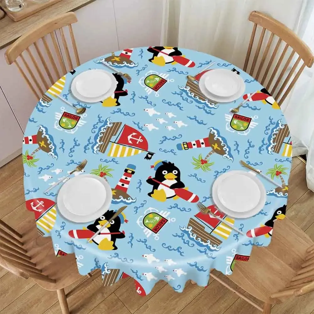 Custom Tablecloth Round Wavy Pattern Lace Polyester Photo Text Home Decor PrintToucan
