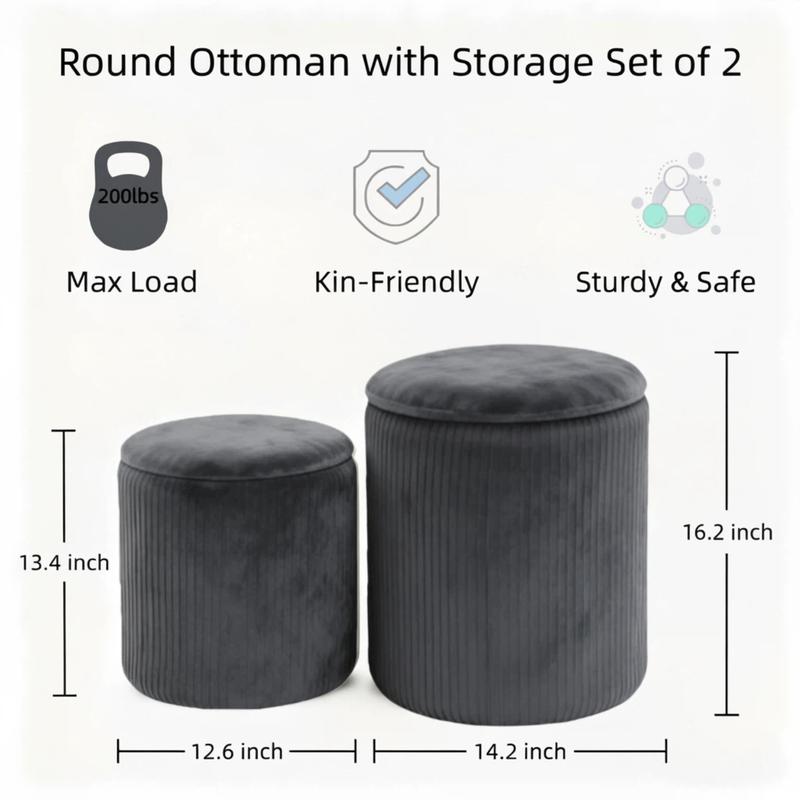 Storage Ottomans | Set of 2 | Velvet Dual-Height Design · Hidden Storage · Waterproof Top · Kid & Pet Friendly | Living Room, Bedroom, Entryway Must-Have