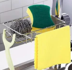 Multi-Function Kitchen Sink Organizer, Stainless Steel Faucet Drain Rack with Towel Holder & Hooks, Kitchen Storage for Cleaning Tools