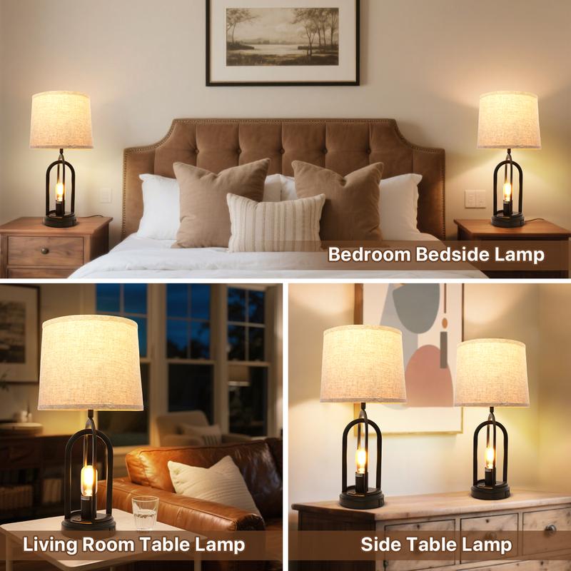 GLITGATE Set of 2 Rustic-Style Table Lamp, Natural Table Lamp with 2 USB Ports, Bedside Table Lamp with Button Control, Modern Night stand Lamp, Desk Farmhouse Lamp with Fabric Shad For Bedroom, Living Room, Reading, Decorative Home GLITGATE Set of 2 Rustic-Style Table Lamp, Natural Table Lamp with 2 USB Ports, Bedside Table Lamp with Button Control, Modern Night stand Lamp, Desk Farmhouse Lamp with Fabric Shad For Bedroom, Living Room, Reading, Decorative Home