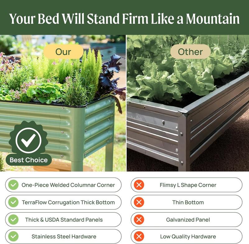 Rolling Elevated Raised Garden Bed V Series 2' x 4' with Legs & Storage Rack for Patio Porch 700 Lbs Capacity Outdoor Planter Box for Vegetables Flowers Herbs Heavy Duty Planter Pot Plant Stand