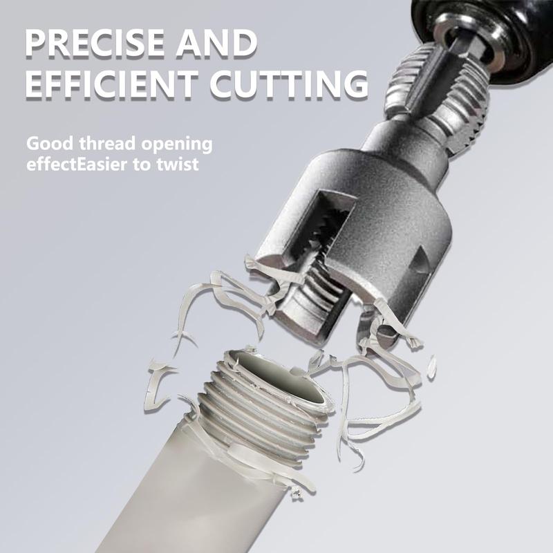 2PCS Integrated Internal & External Pipe Threading Tool with 1/2'' & 3/4'' Dies, Electric Drill Compatible 2 in 1 Pvc Pipe Threader Kit, Dual-Function Pipe Thread Cutting Tool