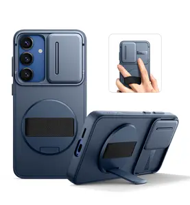 SURITCH for Samsung Galaxy S25 Case with 360° Rotatable Hand Strap Phone Grip & Invisible Kickstand & Slide Camera Cover, Rugged Shockproof Protective Cover for S25