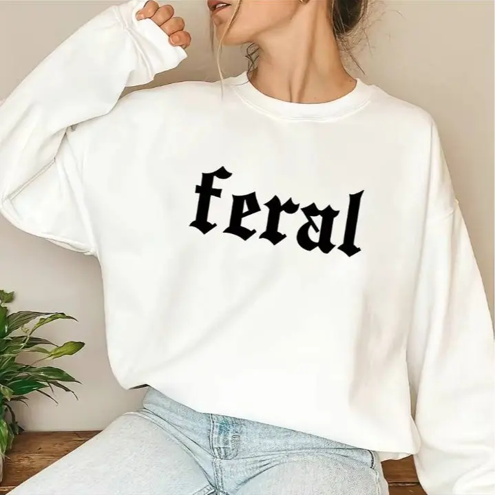 Feral Women Graphic Sweatshirt Long Sleeve Tops Pullover Fall Outfit Sweatshirt for Women Long Sleeve Shirts Crewneck Fashion Outfits Trendy Tops Unisex Sweatshirts