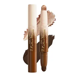 Dual Ended Contour Stick, Black Cocoa + Bronzer Shimmer Cream Concealer Highlighter, Waterproof No Transfer Long-Lasting 2-in-1 Face Contour Bronzer Stick for Daily Makeup