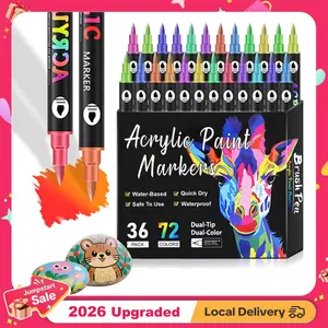 48/72/96-Color Dual-Tip Acrylic Markers Set Dual-Tip Art Markers for Drawing Suitable for surfaces including rock, ceramic, wood, canvas, plastic, glass, and stone. Diy Painting Supplies Artist Bundle Ideal for DIY craft gifts, egg decorations.