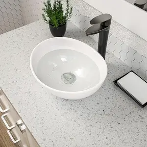 Dcolora 16"x13" Oval Bowl Sink – White Ceramic Oval Vessel Sink, Above Counter Vanity Basin, Modern Boat Shape Sink for Bathroom Remodel, Elegant Countertop Lavatory Sink