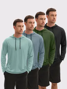 4 Packs Men's Breathable, Lightweight, and Quick-drying Hooded Sports Tops, Sun Protection Long Sleeve,Suitable for Fitness, Cycling, Fishing, and Everyday Wear.