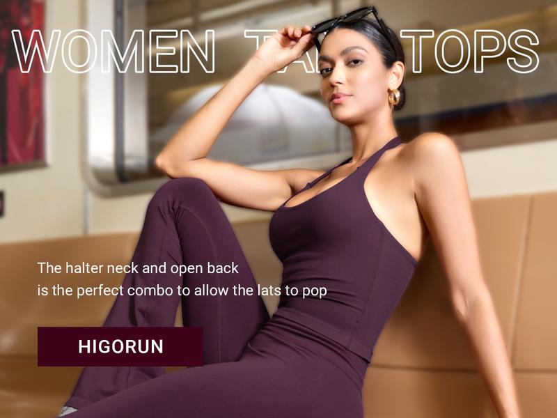 YEOREO SoftHue Women's Impact Halter Tank Top Longline Backless Scoop Neck Built-in Bra Sports Workout Gym Crop Top