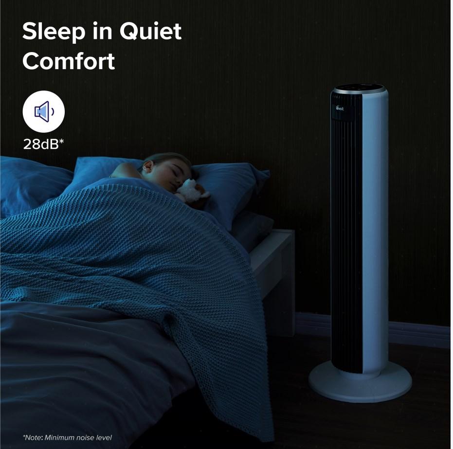 Levoit Classic 36' Tower Fan for Bedroom 25ft/s Velocity 28dB Whisper-Quiet Noiseless Bladeless 90° Oscillating 5 Speeds 4 Modes Pedestal Air Cooler with Remote Control