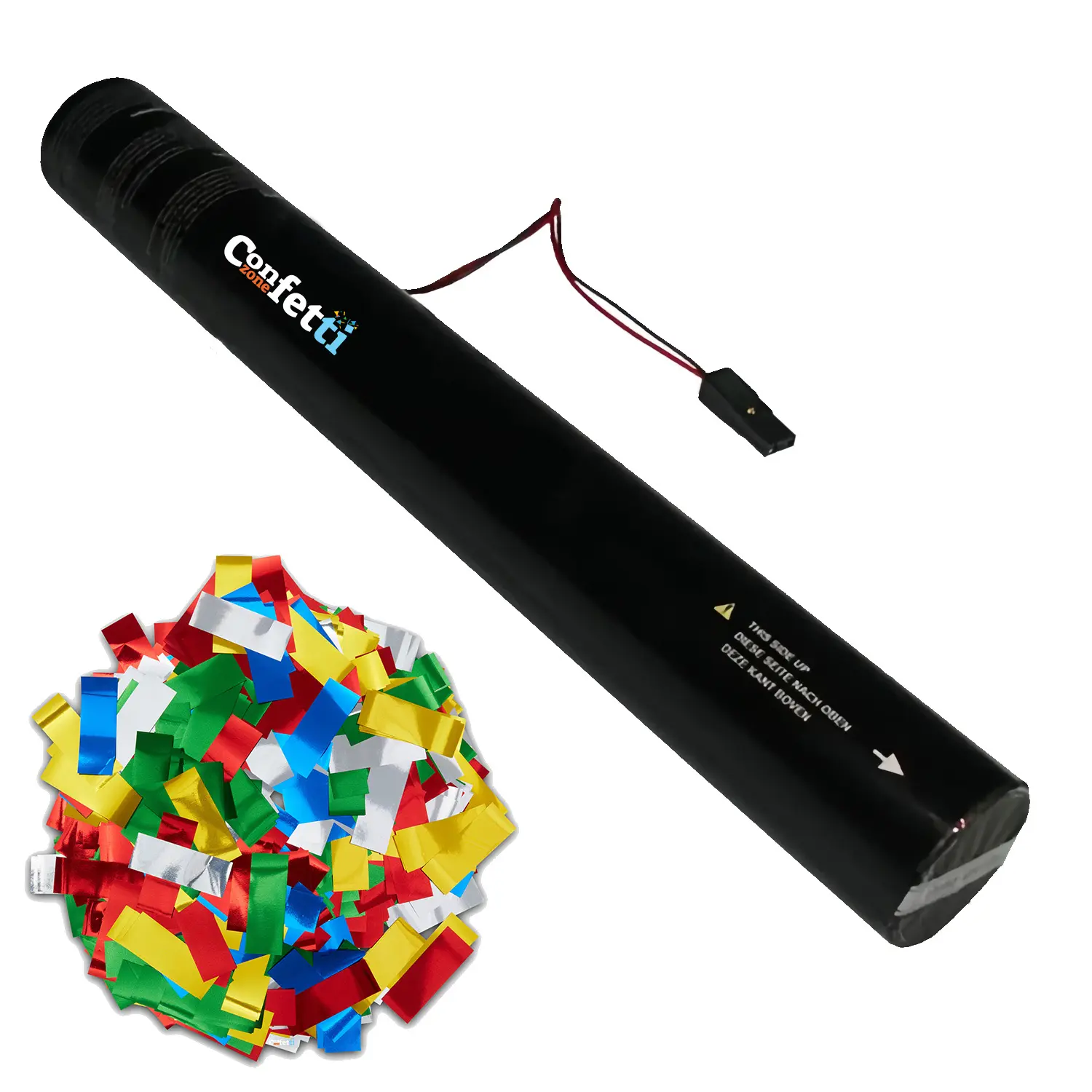 16" Electric Confetti Cannon - Prefilled, Metallic Multicolor, Reflective, Compact, Single-Use, Quick & Safe Deployment, Burst Shows for Birthday Ceremony, Baby Shower Festive & Party Supplies