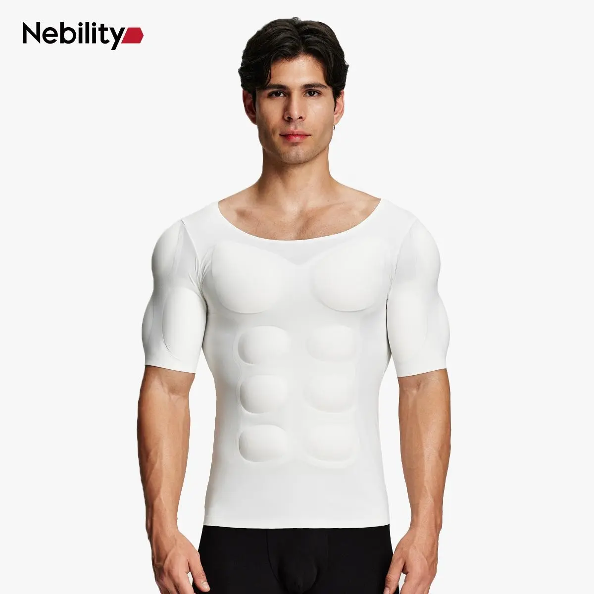 【Nebility】 Men’s Invisible Seamless Muscle-Enhancing T-Shirt with Removable Muscle Pads and Light Compression Function, Suitable for Everyday Wear, Cosplay, and Special Occasions,fathersdaygift