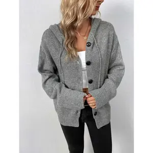 Button-Down Long Sleeve Hooded Sweater