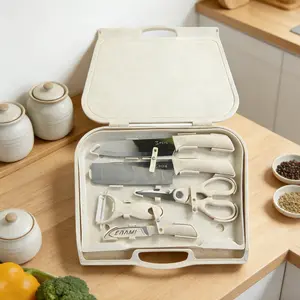 8pcs Professtional Stainless Steel Kitchen Knife Set with Chopping Board, peeler and Kitchen Scissors, sharp Kitchen Knife and Cutting Board Combined, Multifunctional Cooking Tool, Ideal for Kitchens, Restaurants and Outdoor