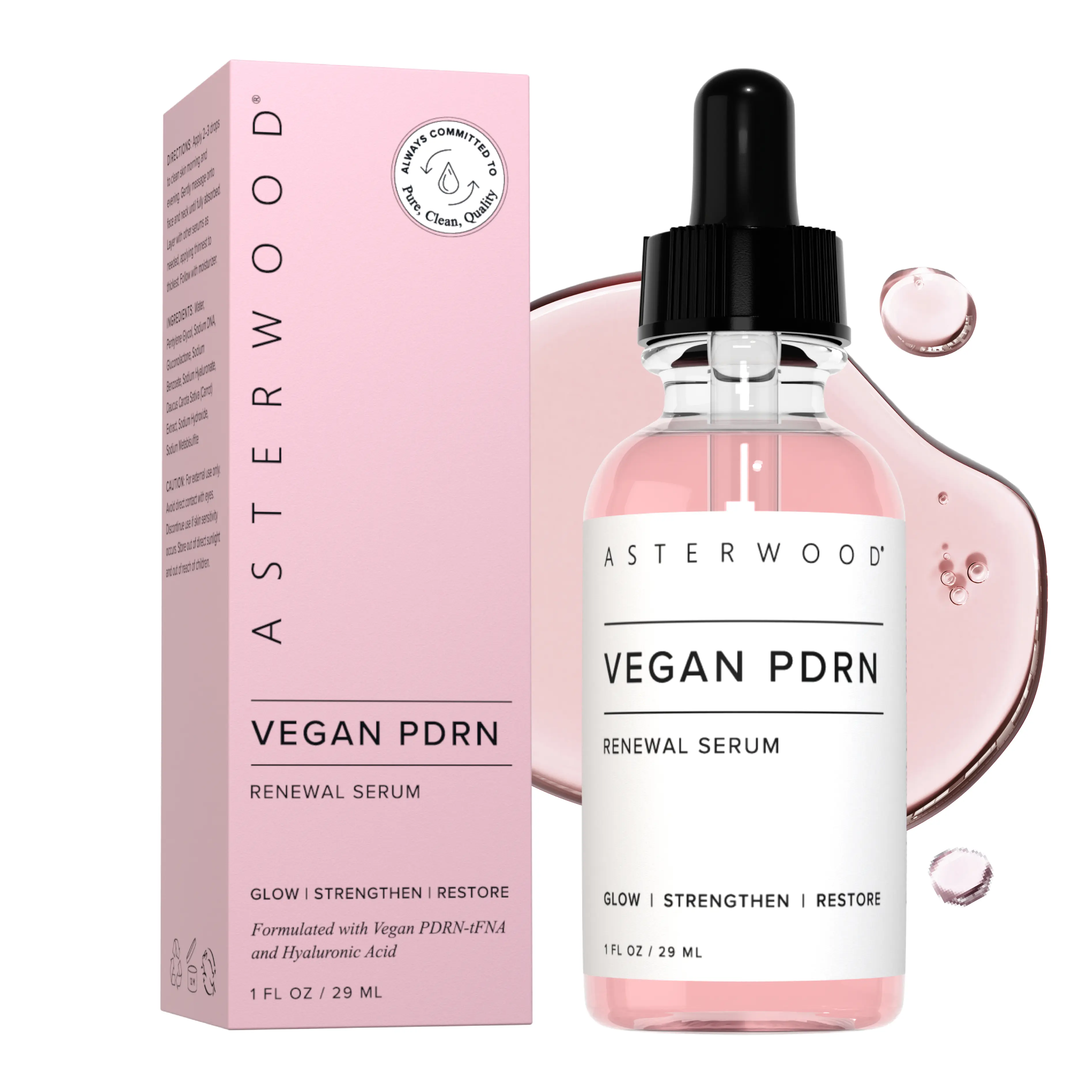 Vegan PDRN Renewal Serum - 2% Sodium DNA + Hyaluronic Acid + PHA - Fragrance-Free Skin Repair Serum for Face, Firmness, Radiance - 1 Fl Oz