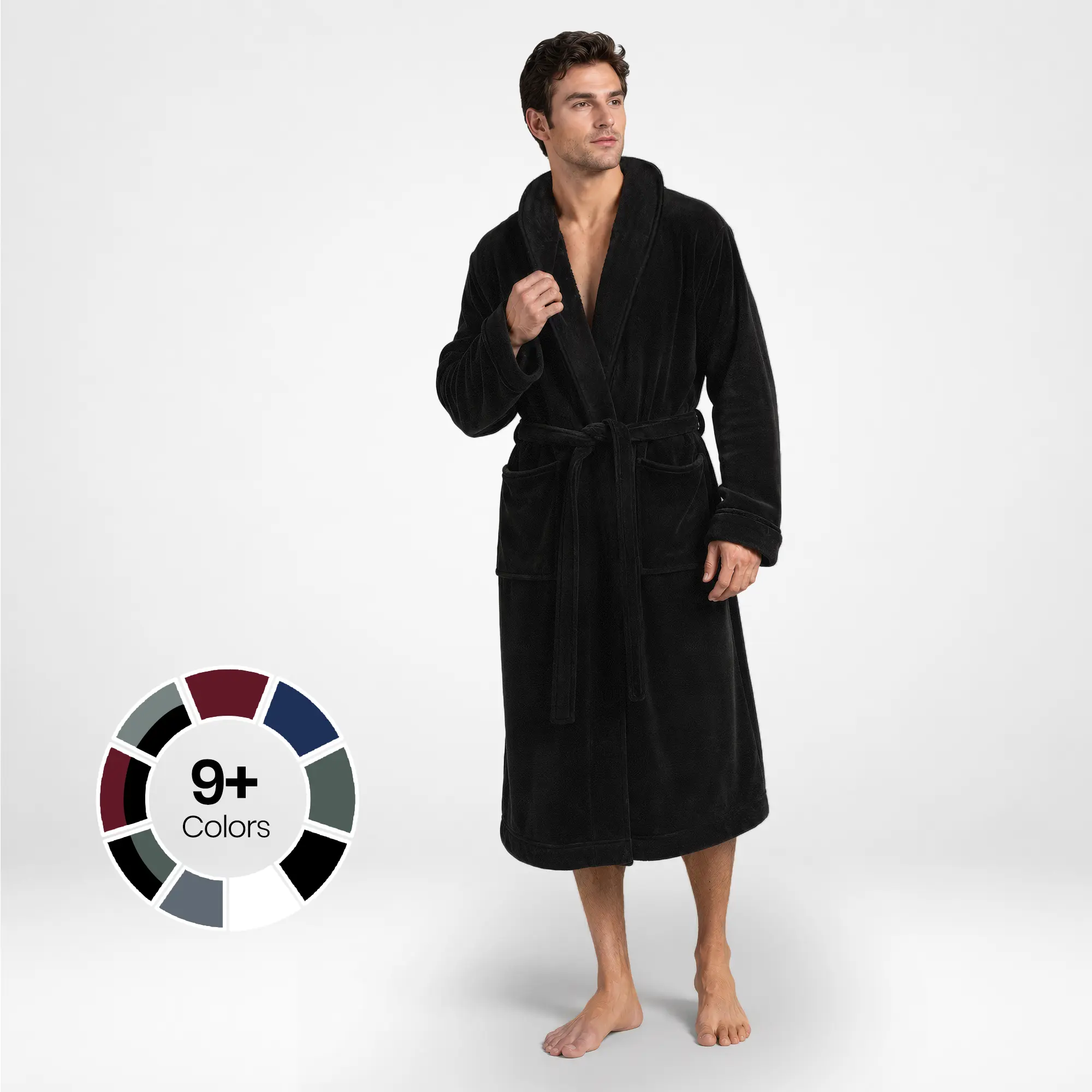 NY Threads Men's Plush Coral Fleece Bathrobe, Stylish Shawl Collar Loungewear with Pockets and Adjustable Belt, Fabric, Menswear, Basic, Elegant