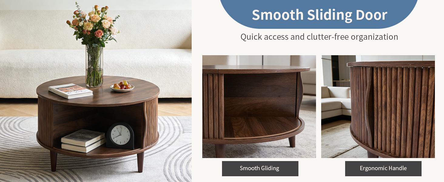 Round Coffee Table, Wood Coffee Tables for Living Room with Storage, 2-Tier Center Circle Counter with Wooded Desktop, 110 lbs Capacity, Anti-Slip Feet, Modern Farmhouse Design