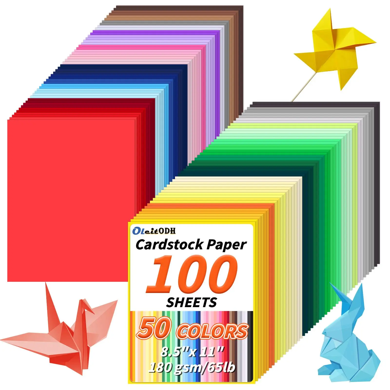 100 Pcs Colored Craft Paper Bulk - 50 Assorted Colors, 8.5"x11" 180GSM Cardstock, Halloween Christmas Easter Valentine's Day DIY Scrapbooking Stamping Supplies