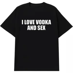 I Love Vodka And Sex Unisex Heavy Cotton Tee Y2K Shirt Iconic Meme Club Party Bar Cute Top Viral Edgy Sassy Sarcastic Chaotic Gift, Adult T-shirt, Gift Woman and Man funny Black Casual Crewneck Menswear