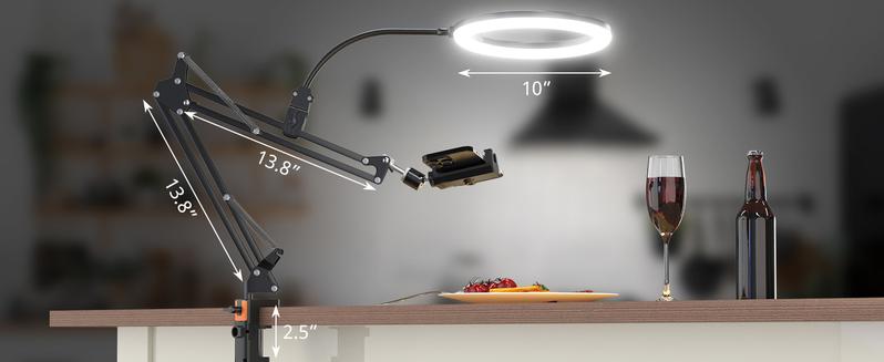 UBeesize 10" Ring Light Kit with Overhead Phone Mount, LED Selfie Light with Stand and Phone Holder, Desk Light for iPhone, Desk Tripod for Video Recording, YouTube, TikTok, Live Stream, Cooking, Vlog, Makeup, Nail Art & Drawing for Artists