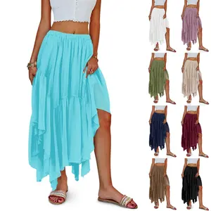 LAICIGO Womens Summer Sexy Elegant Boho Maxi Skirt Casual Asymmetric Hem Flowy Bohemia Vacation Beach Long Skirts