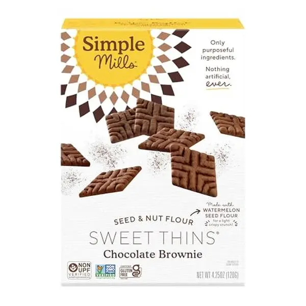 Simple Mills Chocolate Brownie Seed & Nut Flour Sweet Thins, Paleo Friendly & Delicious Sweet Thin Cookies, Good for Snacks, Nutrient Dense, 4.25 oz, Pack of 1
