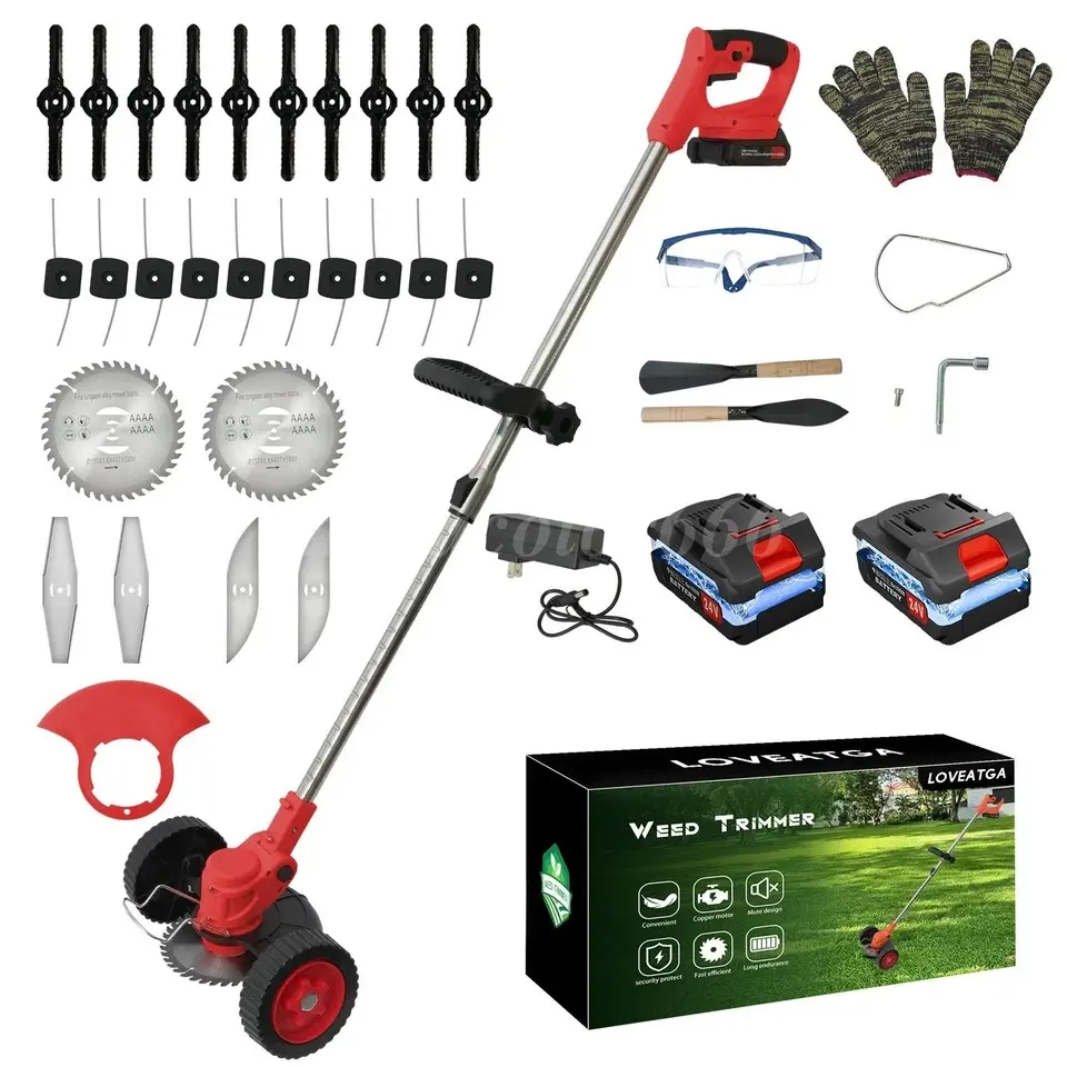 3-IN-1 Cordless Electric Grass Trimmer - Garden Strimmer, Edger Cutter with Dual Function for Weeds & Grass Surfaces, 2 Batteries