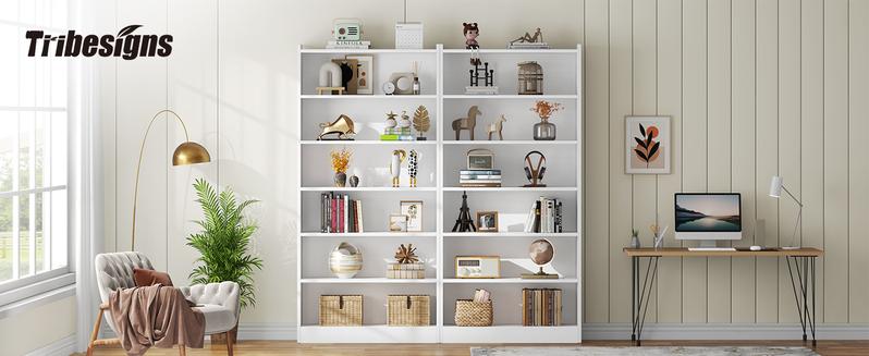 LITTLE TREE Modern 7-Tier White Library Bookshelf, 78-inch Tall Bookcase with Storage Shelves, Large Open Bookcases Wood Display Shelving Unit for Bedroom Living Room Office