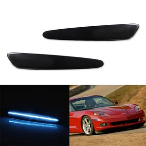 2PCS Smoke Lens Ice Blue LED Front Amber Side Marker Light For Chevry Corvette C6 2005 2006 2007 2008 2009 2010 2011 2012 2013 Replace OEM 10440721 10440722 GM2551196 10316651