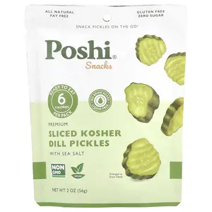 Poshi Snacks, Premium Sliced Kosher Dill Pickles with Sea Salt, 2 oz (56 g)