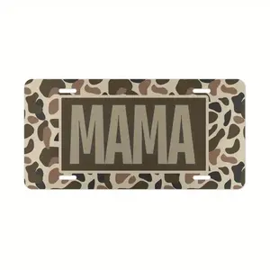 US 2025 TikTok shop Back To SchoolOld School Camo "MAMA" Vanity Plate/MOM Hunting License Plate/Country Life Vehicle Tag/Vintage Camo Truck Tag, Aluminum Front License Plate - 6x12 - inch polished metal standard plate, easy to install, for decor only.