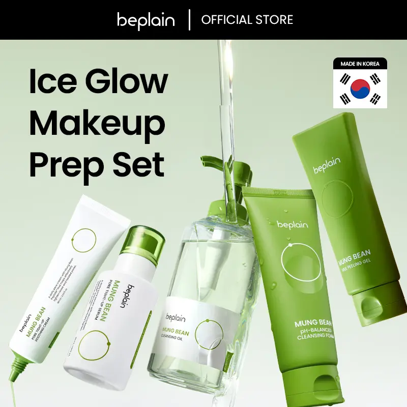 Mung Bean Poreless Texture Reset 5PC Skincare Set - Gentle, Soothing, Calming Cleansing Oil, Cleansing Foam, Peeling Gel, Dewy Lightweight Facial Serum & Moisturizing Cream for Daily Use